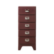 Red metal file cabinet with four drawers on a white background