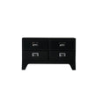 Black four-drawer nightstand on a white background