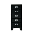 Black metal file cabinet with four drawers on a white background