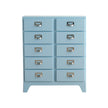 Light blue dresser with multiple drawers on a white background