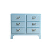 Light blue dresser with six drawers on a white background
