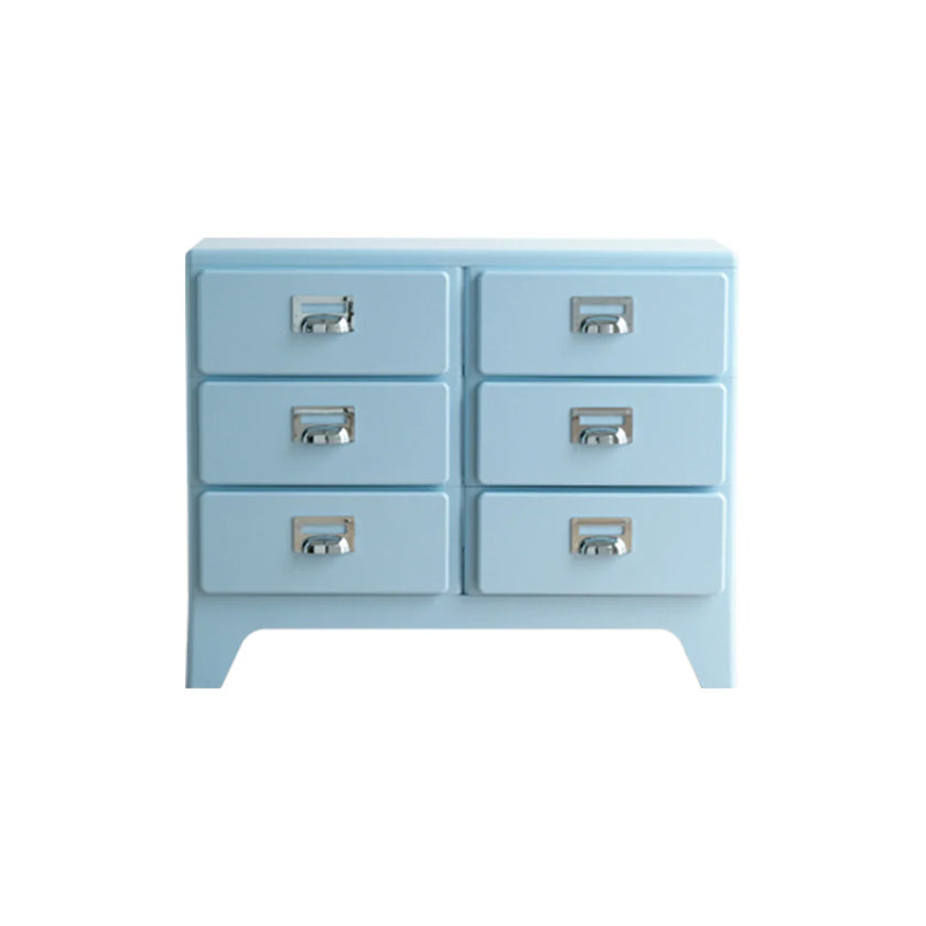 Light blue dresser with six drawers on a white background