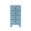 Blue four-drawer cabinet with silver handles on a white background