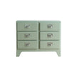 Light green dresser with six drawers on a white background