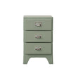 Green nightstand with three drawers on a white background