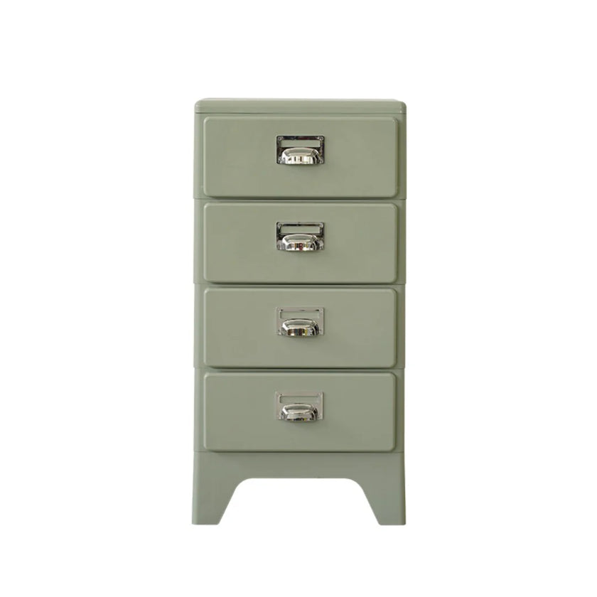 Green chest of drawers with four drawers on a white background