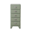 Green metal cabinet with four drawers on a white background