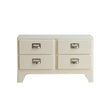 Beige dresser with four drawers on a white background
