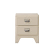 Beige nightstand with two drawers on a white background