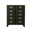 Dark green dresser with multiple drawers on a white background
