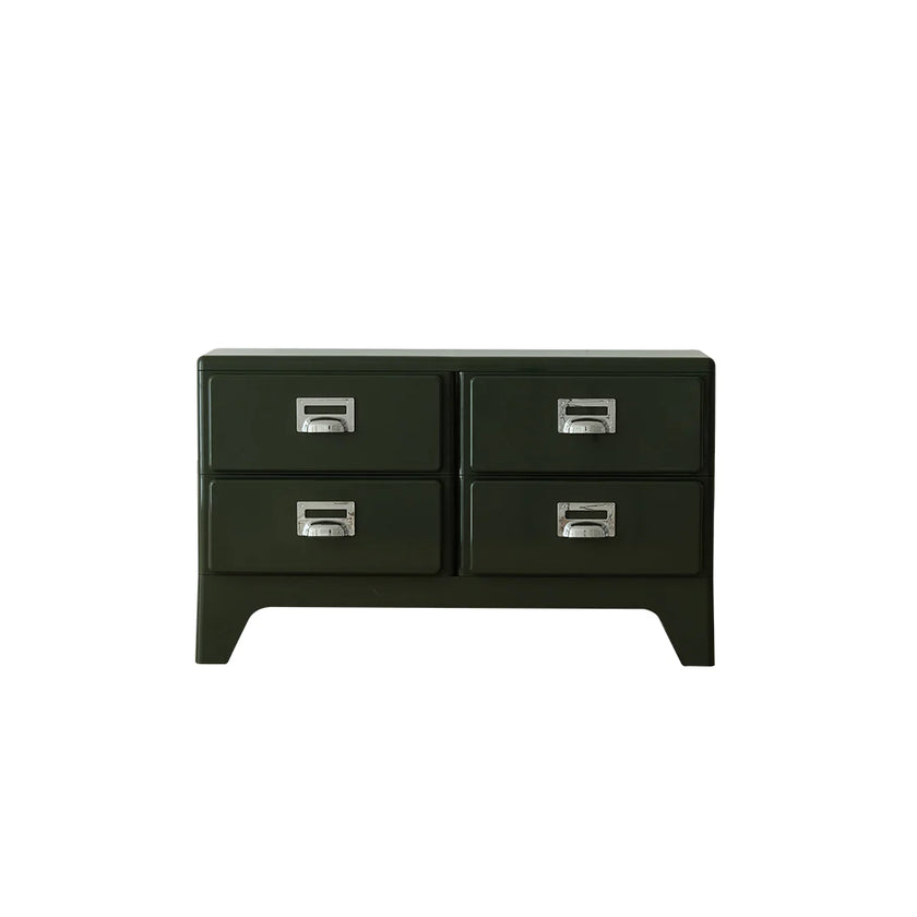 Black dresser with silver handles on a white background