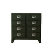 Dark green dresser with silver handles on a white background
