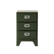Green three-drawer nightstand with silver handles on a white background