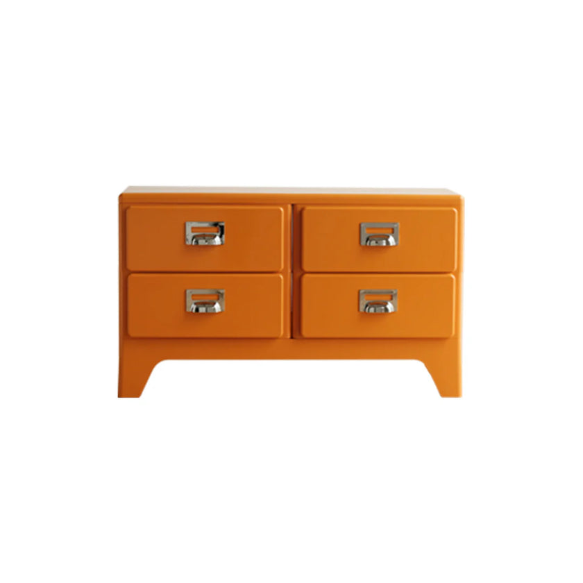 Orange dresser with four drawers on a white background
