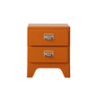 Orange nightstand with two drawers on a white background