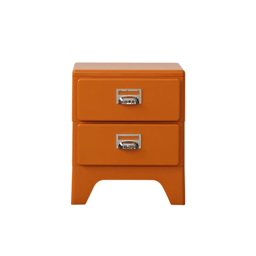 Orange nightstand with two drawers on a white background