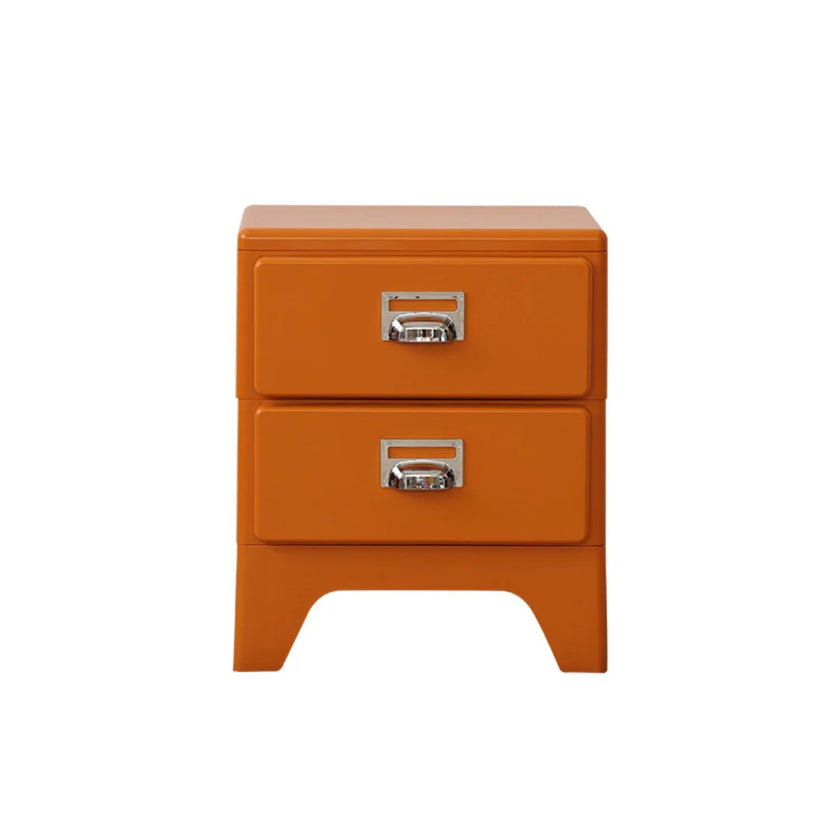 Orange nightstand with two drawers on a white background