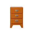 Orange three-drawer nightstand with silver handles on a white background
