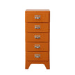 Orange dresser with four drawers on a white background