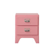 Pink nightstand with two drawers on a white background