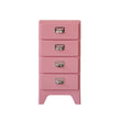 Pink four-drawer nightstand with silver handles on a white background