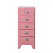 Pink metal file cabinet with four drawers on a white background