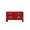 Red dresser with four drawers on a white background