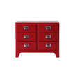 Red dresser with six drawers on a white background