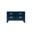Blue dresser with four drawers on a white background