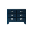 Blue dresser with six drawers on a white background
