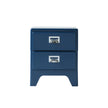 Blue nightstand with two drawers on a white background