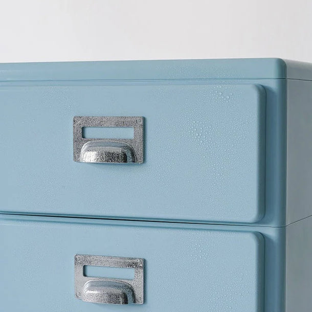 Light blue abs filing cabinet with silver handles on a white background