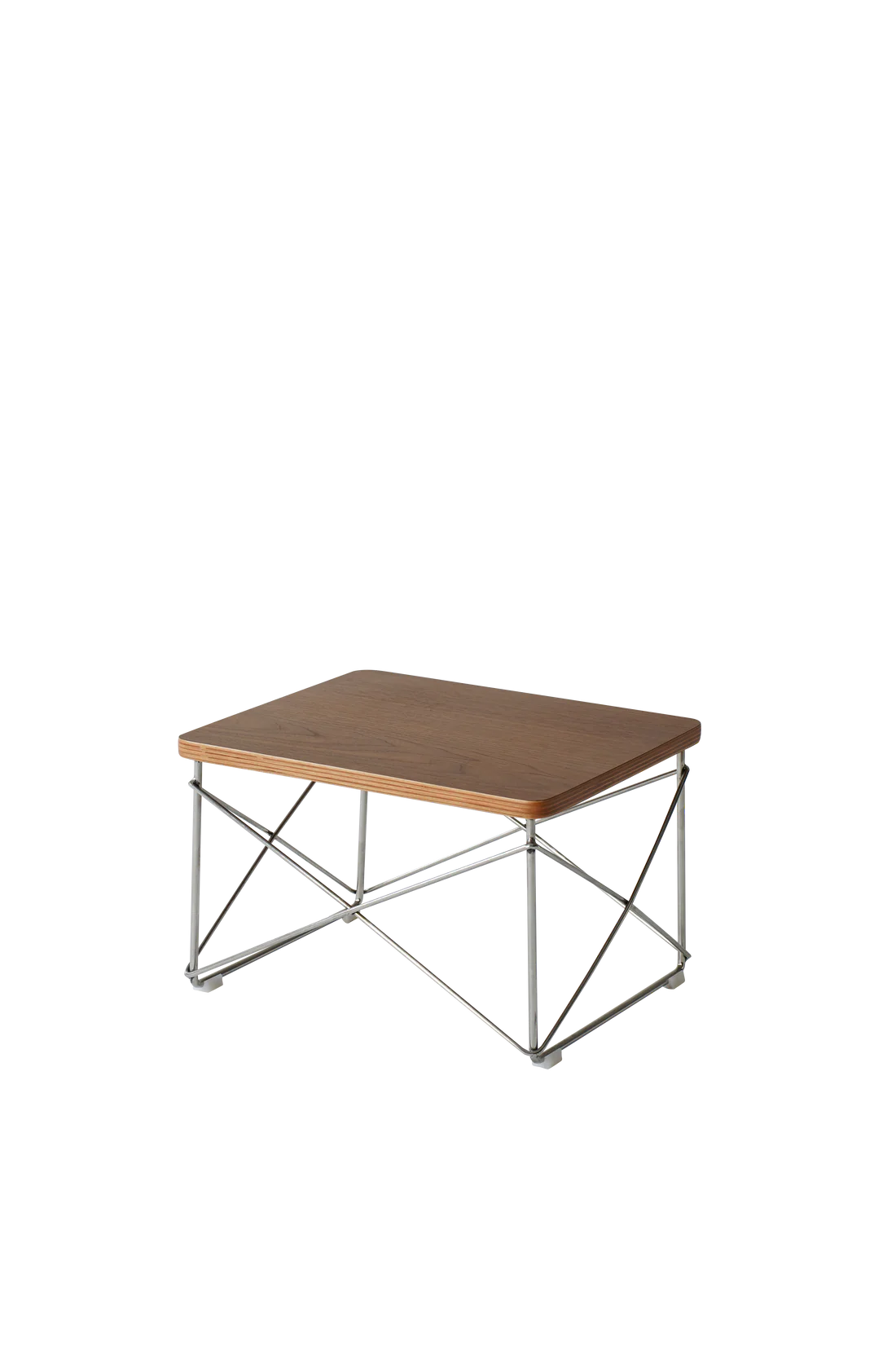 Wooden table with metal frame on a white background