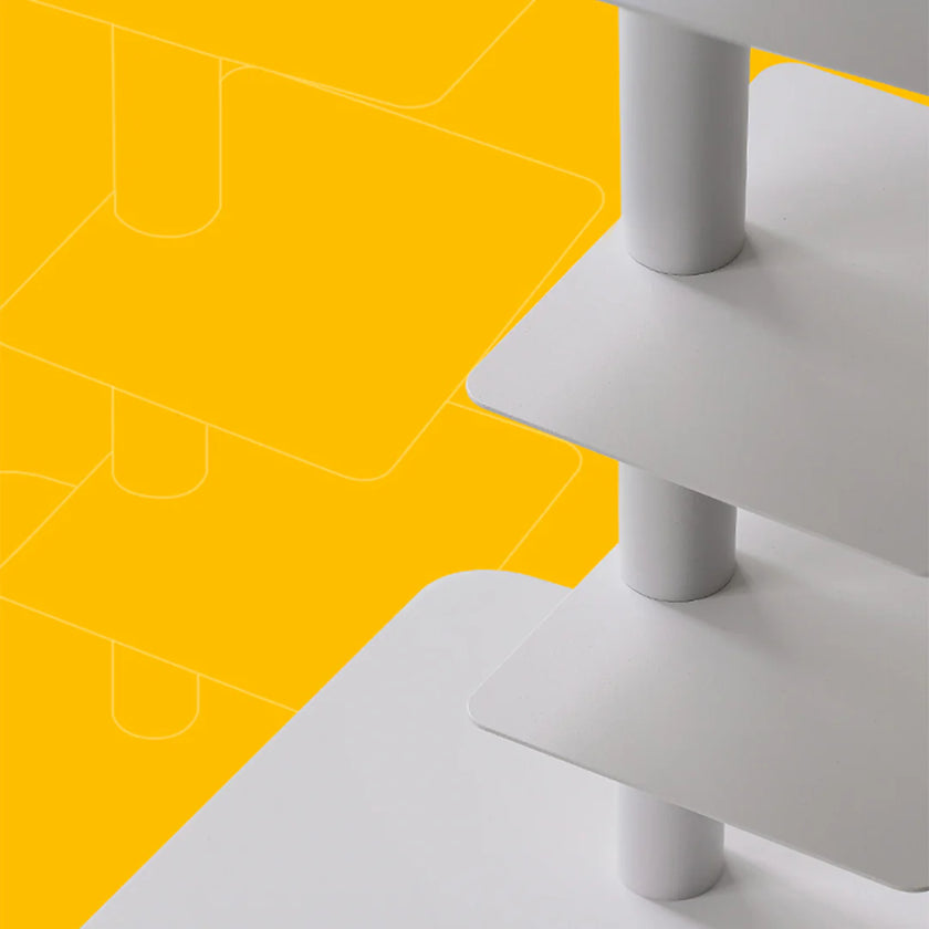 White geometric shapes on a yellow background