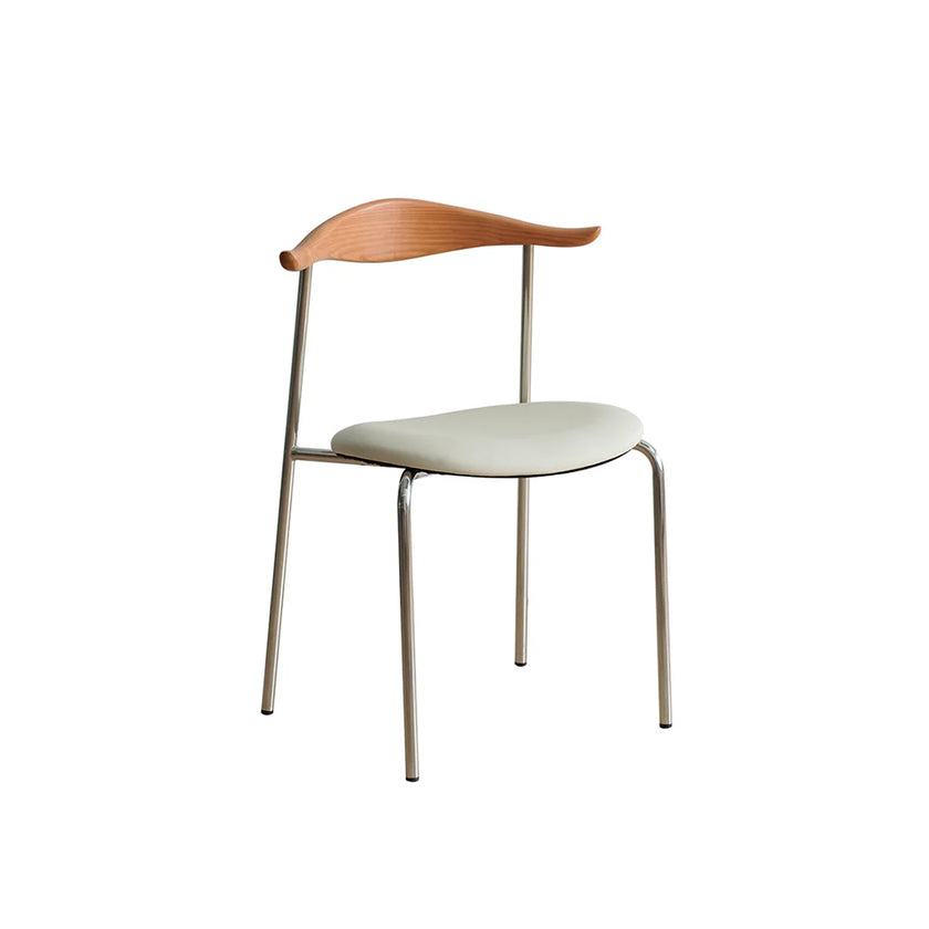 Chair with wooden backrest and white seat on a white background