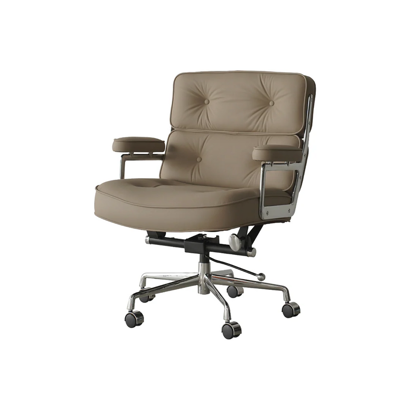 Brown office chair with armrests on a white background