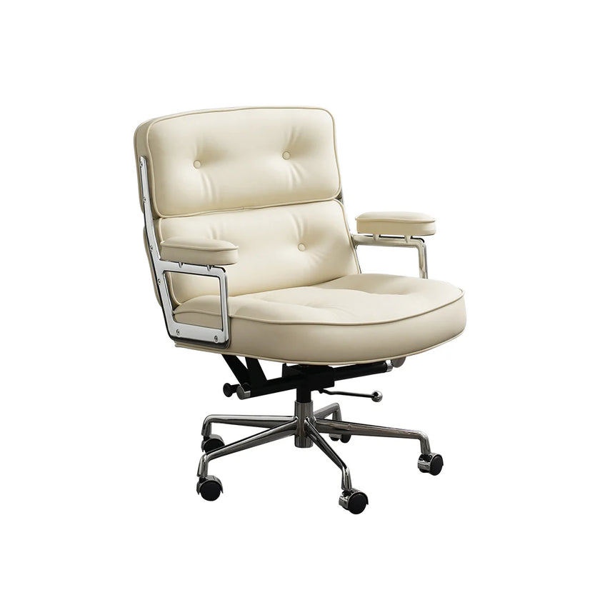Beige office chair with chrome frame on a white background