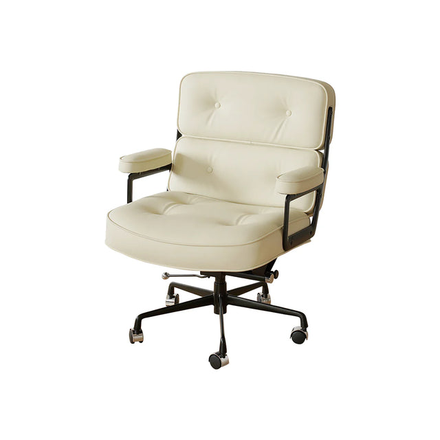 White office chair with black metal frame on a white background