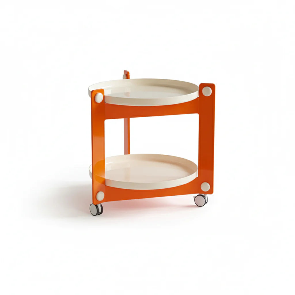 Orange and white serving cart on a white background