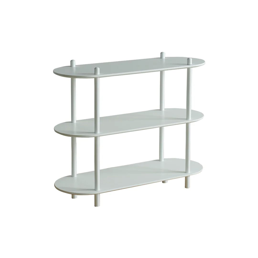 White three-tiered shelf on a white background
