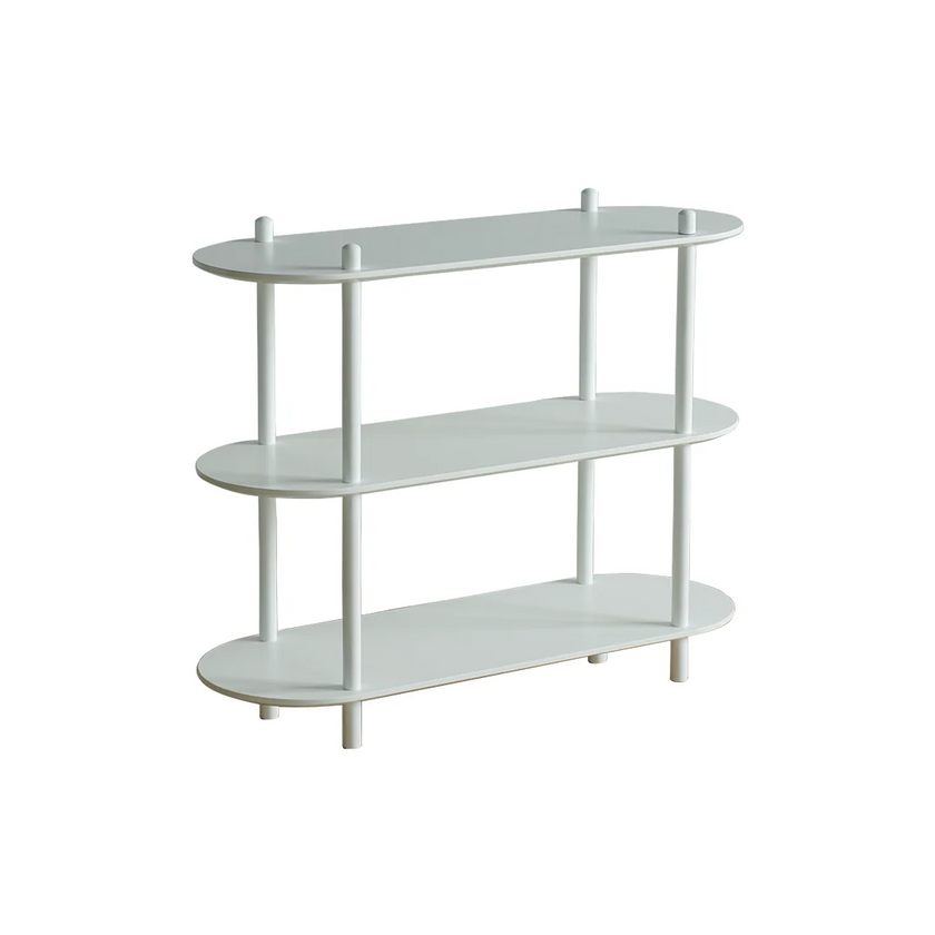 White three-tiered shelf on a white background