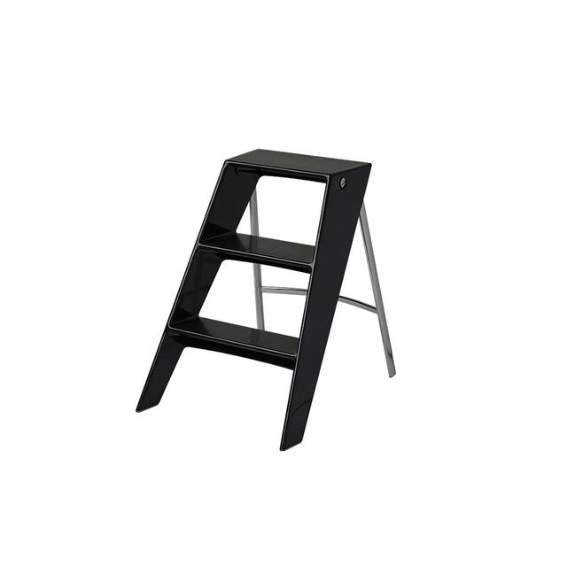 Black step stool on a white background