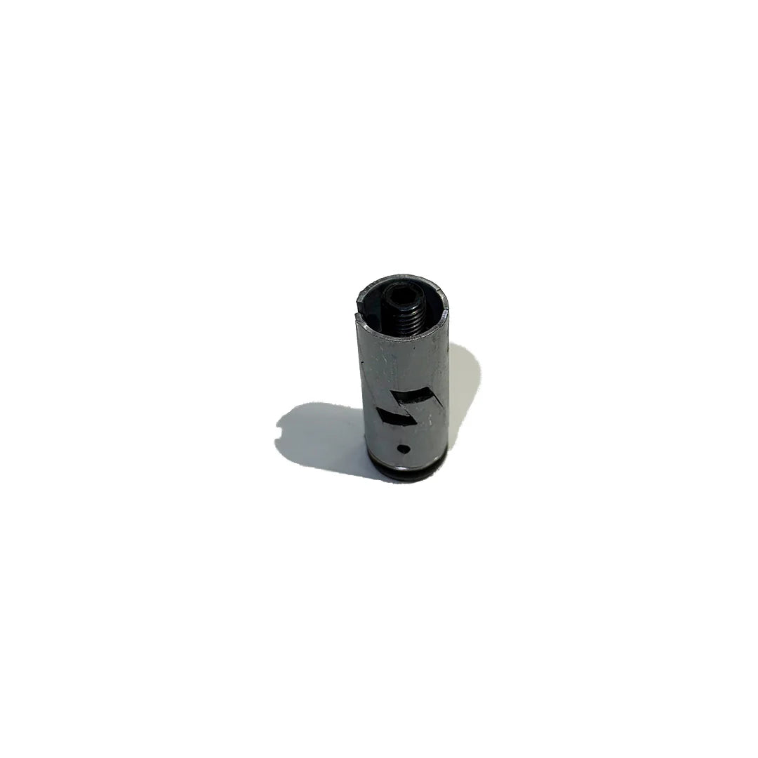 Metal cylindrical object with threaded end on a white background