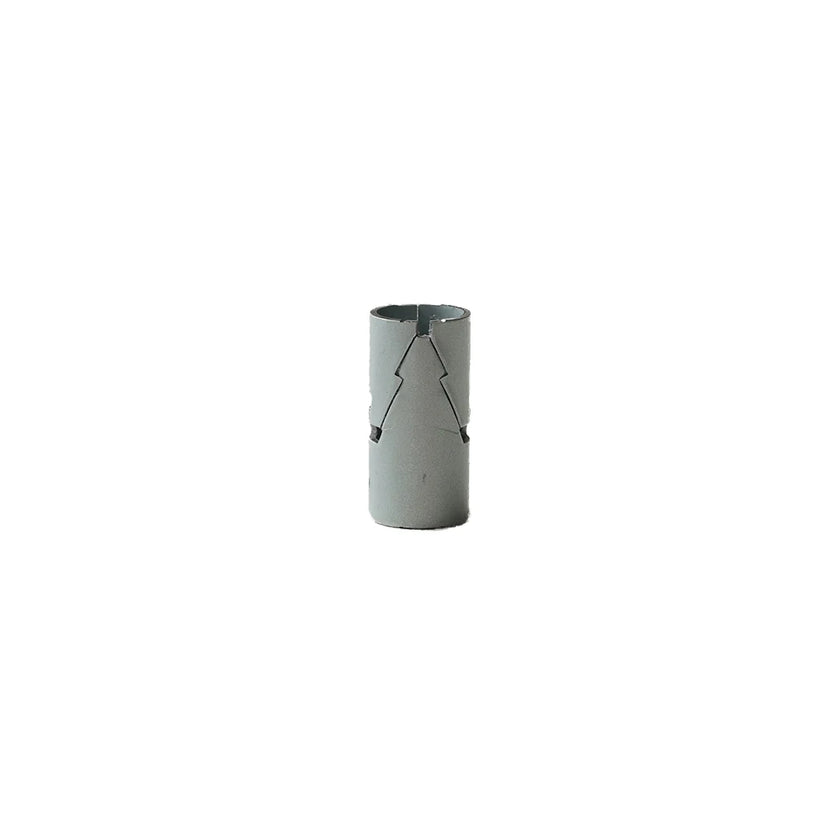 Cylindrical metal object with a textured surface on a white background