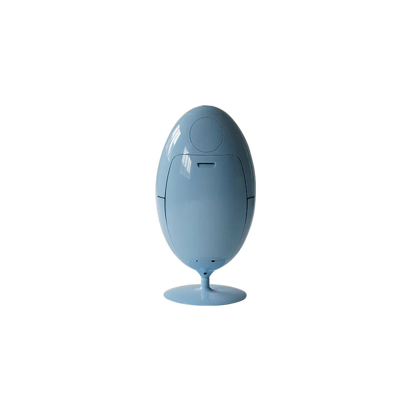 Blue egg-shaped device on a white background