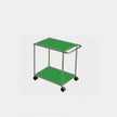 Green serving cart with wheels on a white background
