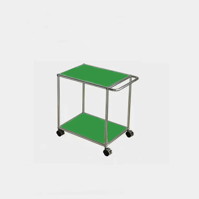 Green serving cart with wheels on a white background