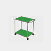 Green serving cart with wheels on a white background