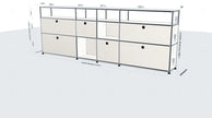 Filing cabinet with dimensions labeled on a white background