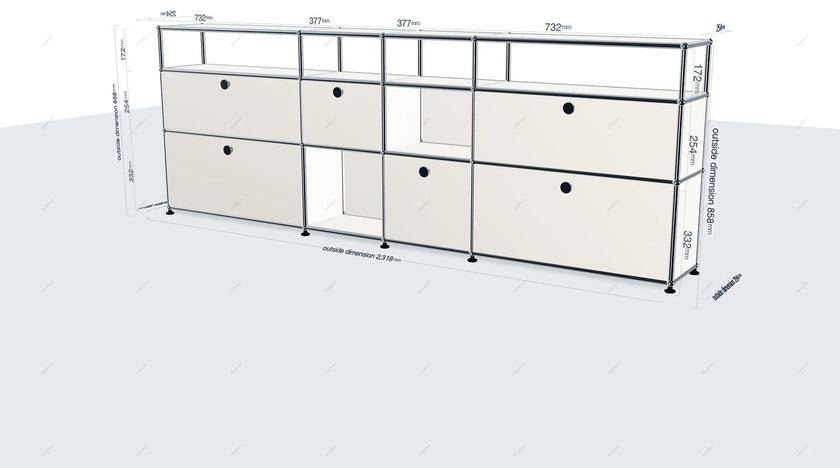Filing cabinet with dimensions labeled on a white background
